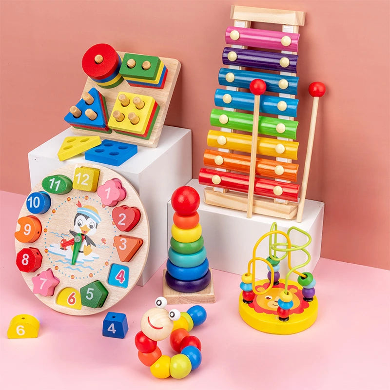 Montessori Wooden Toys Baby Educational Toy Childhood Learning Kids Baby Colorful Wooden Blocks For Children Christmas Gift