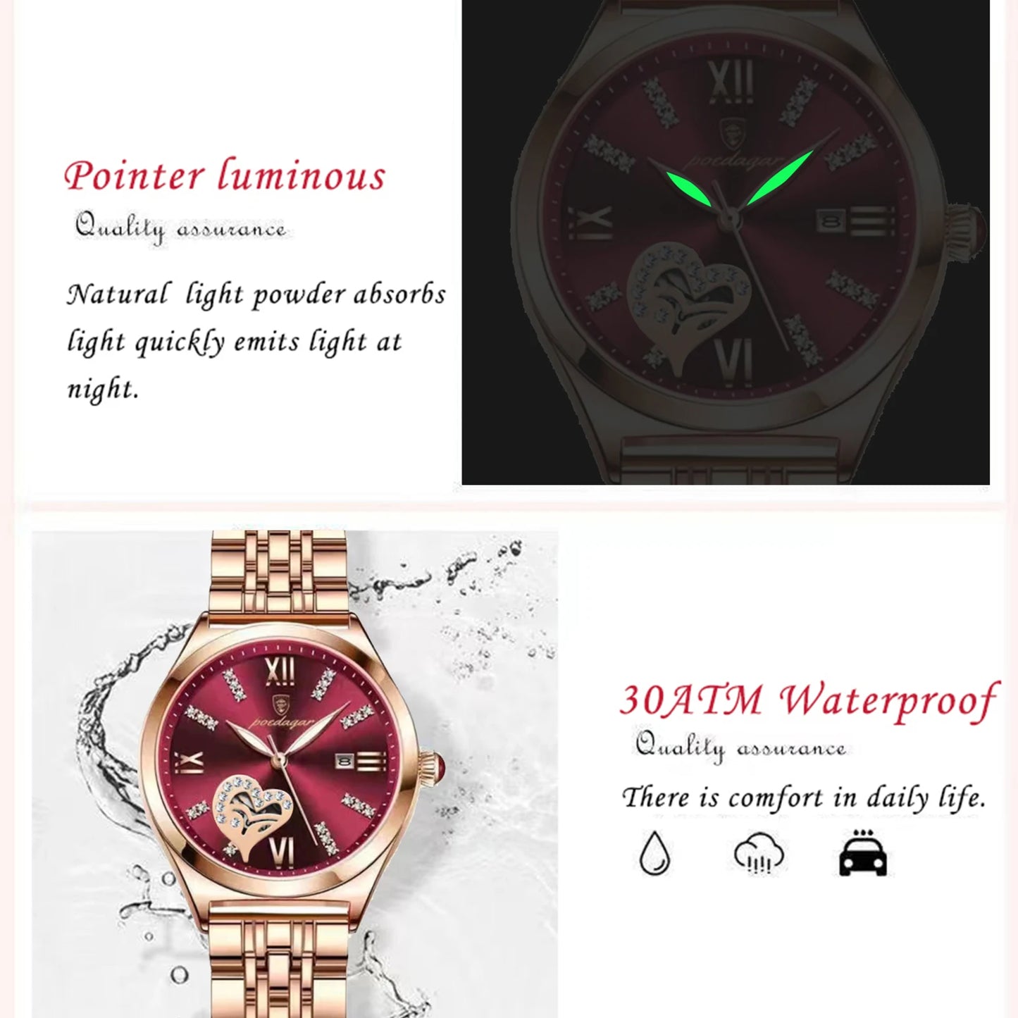 Luxury Woman Watches Waterproof Luminous Date Stainless Steel Women's