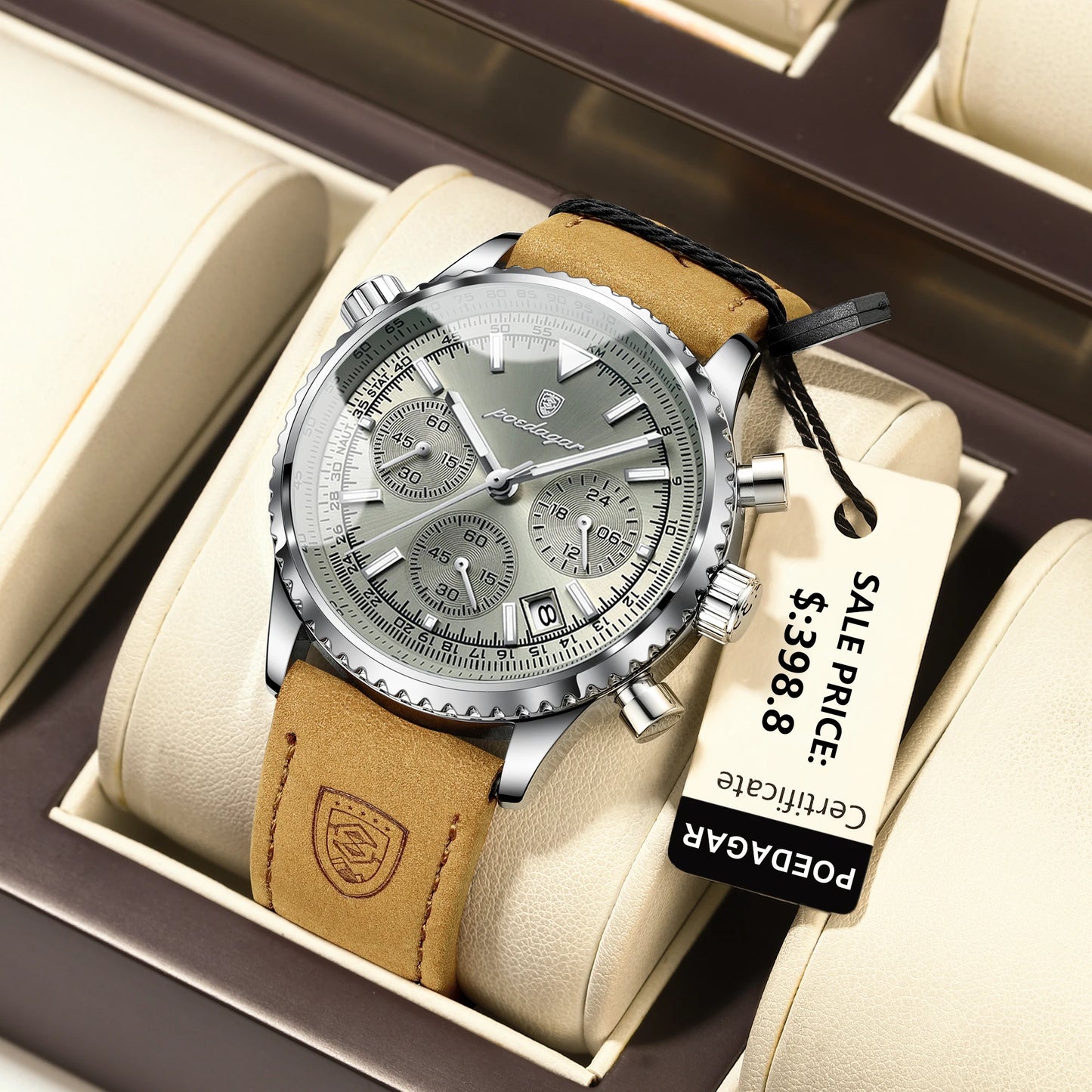 Luxury Man Watch Quartz Waterproof Luminous Date Chronograph Leather Men Wristwatch Military Sports Men's Watches Reloj