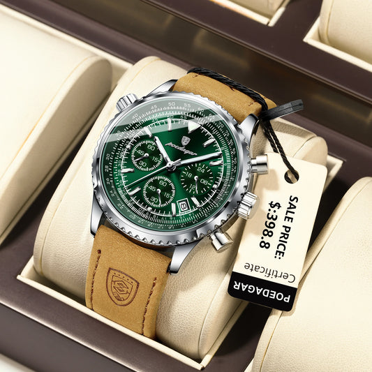 Luxury Man Watch Quartz Waterproof Luminous Date Chronograph Leather Men Wristwatch Military Sports Men's Watches Reloj