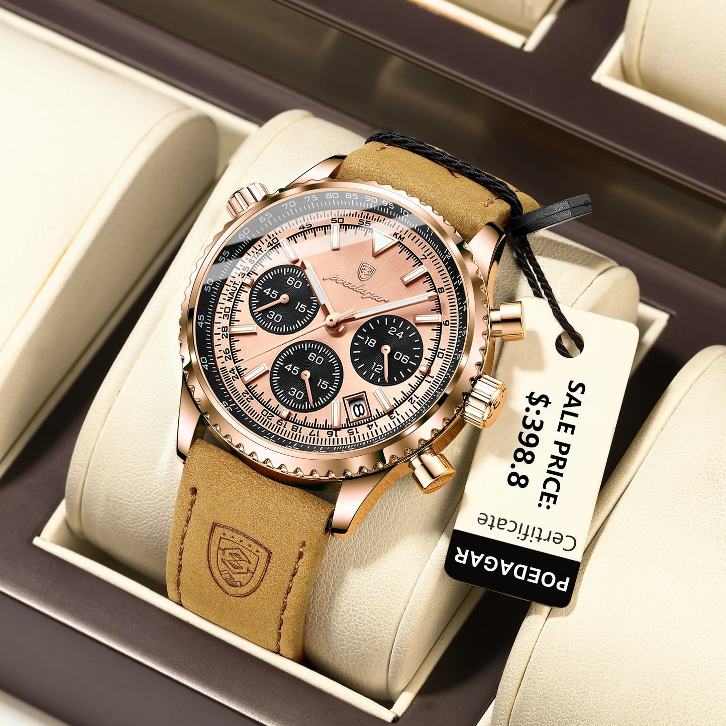Luxury Man Watch Quartz Waterproof Luminous Date Chronograph Leather Men Wristwatch Military Sports Men's Watches Reloj